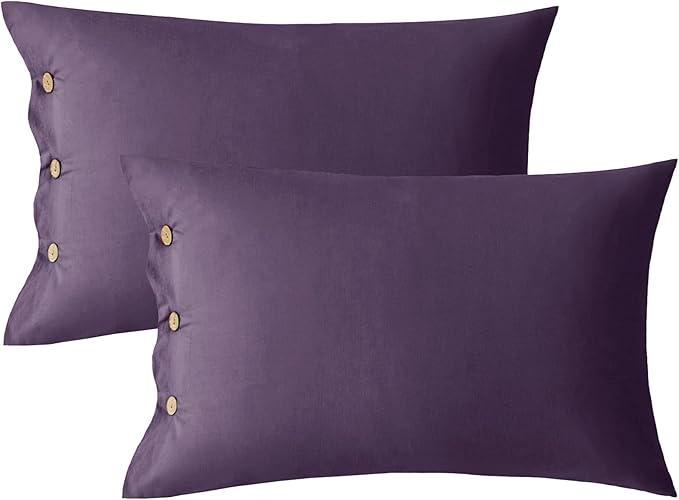JELLYMONI Pillowcases Standard Set of 2 Cotton Button Pillow Covers 20×26in Purple Bed Pillow Cases 100% Washed Cotton Soft Breathable (Pillows are not Included)