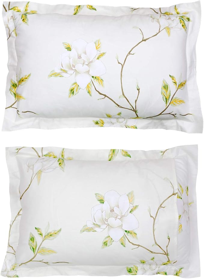 FADFAY White Floral Duvet Cover Set 100% Cotton Farmhouse Bedding with Hidden Zipper Closure 3 Pieces, 1duvet Cover & 2pillowcases,Queen Size