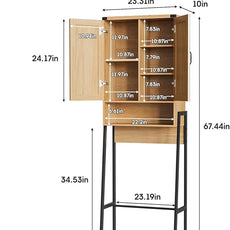 Over The Toilet Storage Cabinet with 2-Door Design Bathroom Organizers and Storage with Anti-Tip Device Over Toilet Organizer with Shelves for Bathroom,Restroom,Laundry Natural