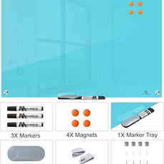 TSJ OFFICE Glass Dry-Erase Board - 36 x 24 Inches Wall Mounted Magnetic Whiteboard, Large Frameless Glass White Board for Office, Home & School, Blue