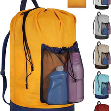 Laundry Bag with Shoulder Straps and Mesh Pocket Laundry Backpack Large Portable Laundry Hamper for College Laundromat Apartment