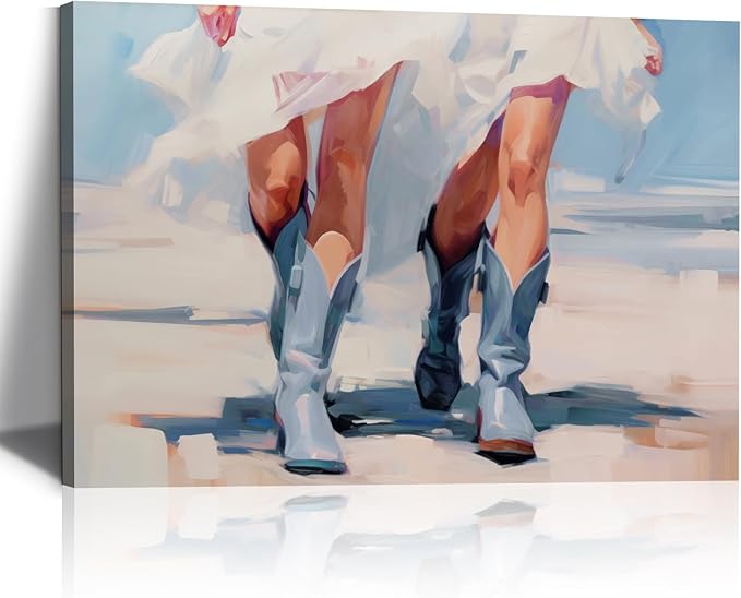 Cowgirl Boots Wall Decor, Girly Western Paintings for Apartment, Trendy Western Cowboy Boot Painting Girls Aesthetic Canvas Prints Cowboy Boot Wall Art Prints for Teen Girls Bedroom Framed 16x24 in
