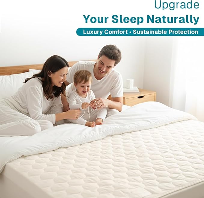 FABDREAMS Organic Quilted Mattress Protector Full Size | Mattress Pad| Mattress Cover| Naturally Breathable | Noiseless| Fits up to 17" Deep Pockets| Temperature Regulating | Ivory