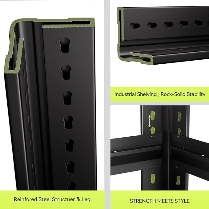 55.12" W Father&I 5-Shelf- Storage Rack Industrial Metal Adjustable Garage/Kitchen Shelves Heavy-Dudy Shelving Units Steel Organizer System for Basement/Shed, 84" H*55.12" W*24" D*, Black