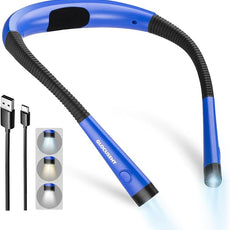 Glocusent Book Light, 3-Color & 6-Brightness Reading Light, Bendable Neck Light, 80-hr Lasting Rechargeable Book Light, Perfect Reading Lights for Books in Bed, Knitting, Repairing, Book Lovers Gifts