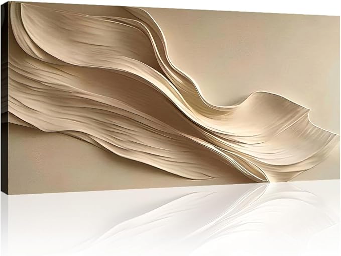 Tailored Canvases Beige Abstract Minimalist Wall Art – Modern Waves Design for Living Room or Office - Neutral Beige Canvas Painting Decor – Contemporary Wall Accent in Minimalist Abstract Style 48x24