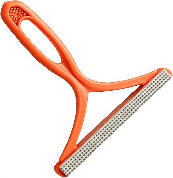 Manual Lint & Pet Hair Remover, Portable Fabric Fuzz Cleaner and Fur Removal Brush for Clothes, Carpets, Furniture, and Car Seats – Reusable Hair Removal Tool for Home and Pets (Orange)