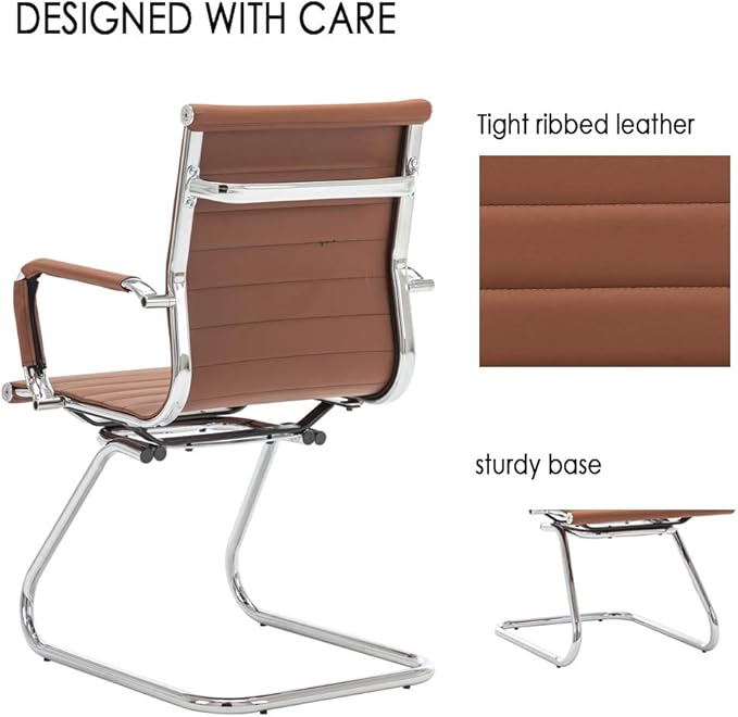 Office Heavy Duty Chair Guest Chair Leather Conference Chairs Reception Chairs Back Support, Set of 2 (Cafe)