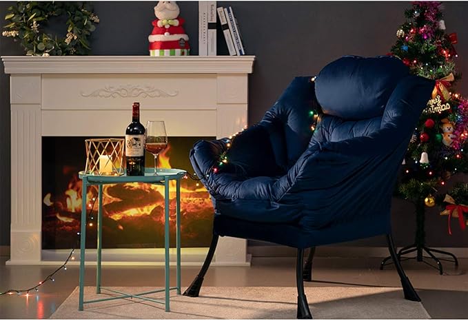 HollyHOME Lazy Chair with Armrest and Side Pocket, Comfy Accent Lounge Chair,Leisure Sofa Armchair for Living Room, Bedroom, Dorm, or Small Spaces, Oversized Reading Sofa Chair,Velvet Royal Blue