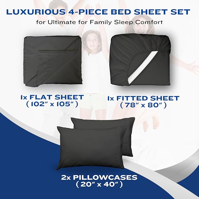 DREAMCARE Queen Size Sheets - Cooling Bed Sheets - 4pcs Set - up to 15" Deep Pocket Queen Sheet Set - Sheets Queen Size Bed - Soft & Long Lasting 100% Fine Brushed Polyester with Side Pocket - Grey DREAMCARE