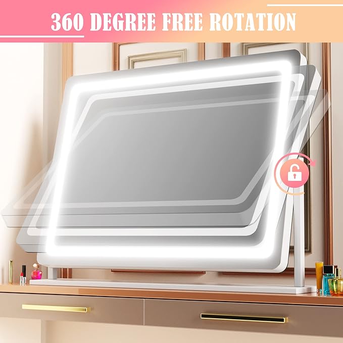 Lighted Makeup Mirror, 17.3"x13" Hollywood Vanity Mirror with Led Lights, Three Color Lighting Modes, and 5X Magnification Mirror, Smart Touch Control, 360°Rotation(Round Corner)