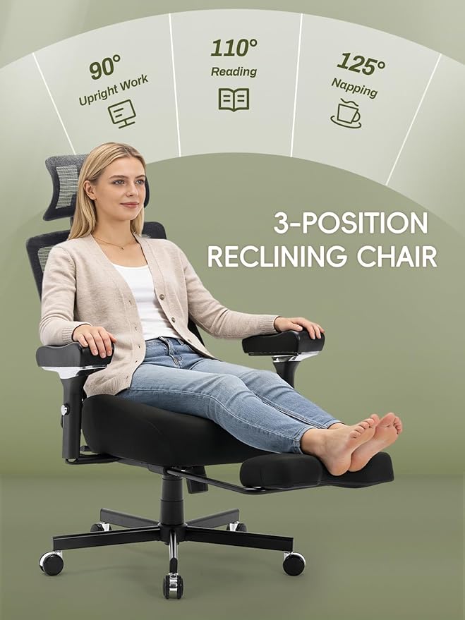 Office Chair 500lbs, Ergonomic Desk Chair with W Thick Cushion & 4D Armrest, Executive Mesh Desk Chair with Adjustable Lumbar, 2D Headrest, Footrest, Swivel Task Chairs for Home Office Gaming, Black