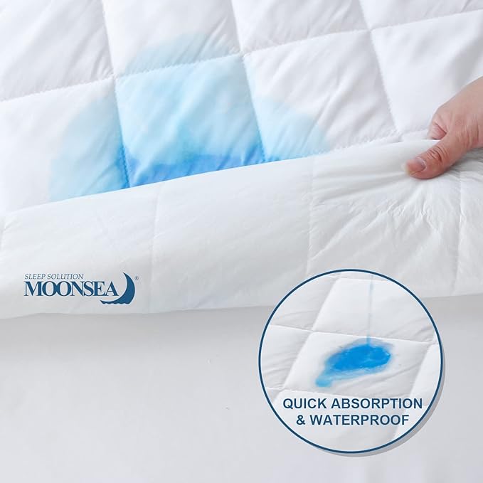 Waterproof Split Top Queen Mattress Pad Protector for Adjustable Bed, 34" Top Split from Head, Noiseless, Soft Padded Matress Protector