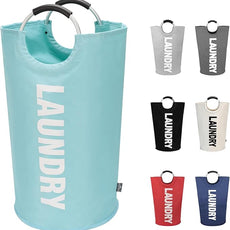 DOKEHOM 90L Large Laundry Basket, Collapsible Laundry Bag, Freestanding Tall Clothes Hamper, Foldable Washing Bin (Light Blue)