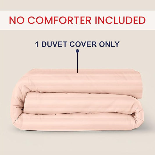 Kotton Culture 120"x120" 1 Pc Super King Plus/Super Oversize King Duvet Cover Only 100% Egyptian Cotton - 600 TC, Zipper Closure & Corner Ties - Fits Only Extra Large Inserts - Striped Peach