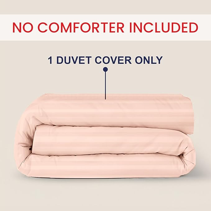 Kotton Culture 1 Pc Twin Size Duvet Cover Only -100% Egyptian Cotton Sateen 600 TC Ultra Soft Premium Durable Comforter Cover Zipper Closure & Corner Ties (Striped Peach, Twin/Twin XL 68" X 90")