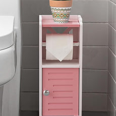 AOJEZOR Toilet Paper Holder Stand: PVC Freestanding Cabinet Storage for Small Bathroom Spaces for Homes and Renters-Jelly Pink