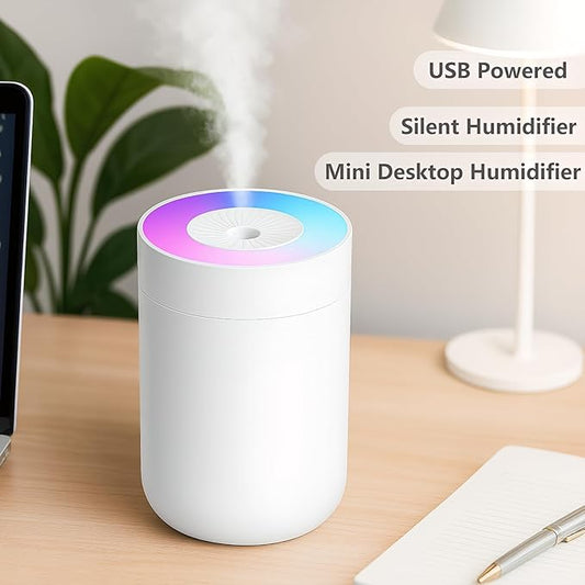 230ML Humidifier for Bedroom, Air Humidifier for Home, Plant Humidifiers Indoor Small with LED Colorful Gradient Light, USB Powered for Desk, Car, Travel, Hotel Room (White)