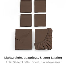 Mellanni Full Sheet Set - 6-Piece Iconic Collection Bedding, (Including 4 Pillowcases), 16-Inch Deep Pocket, Easy Care, Extra Soft, Cooling Sheets, Brushed Microfiber - Brown