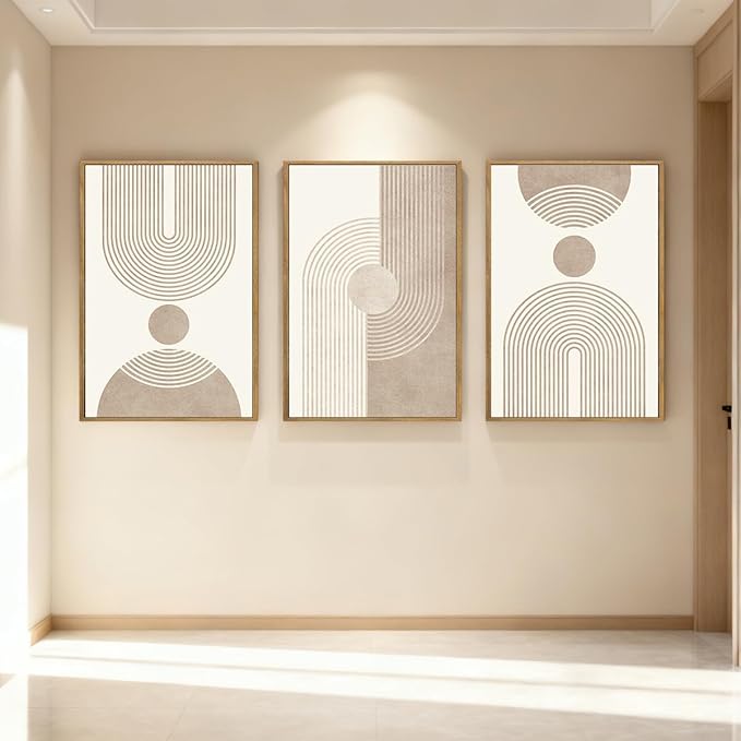 BINCUE Neutral Abstract Wall Art Beige Large Wall Decor Boho Mid Century Modern Artwork Art Print for Living Room Bedroom Office 24"x36" Set of 3 Gift