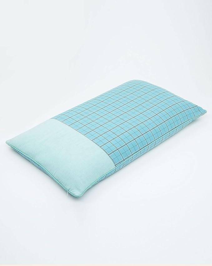 Buckwheat Hull Bed Pillow, Buckwheat Hulls Pillow Filling for Neck and Lower Back Support, Ergonomic for All Sleeping Positions, Flat Pillow for Bed and Sofa Use, 19x11 Inch, Blue