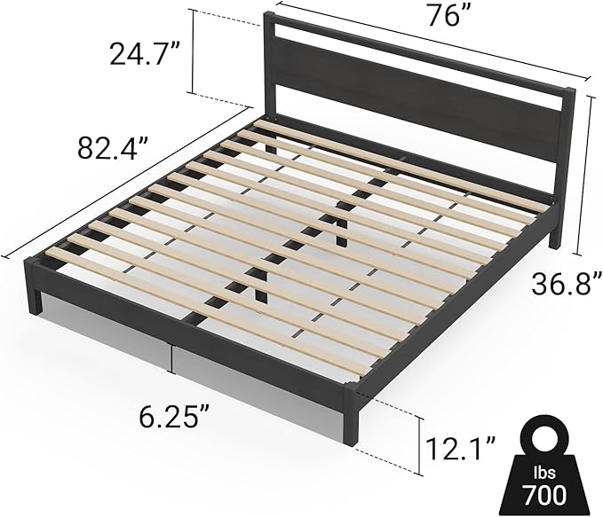 LIFEMENT Signature Wood Platform Bed Frame with Headboard, Essential, Noise Free, Under Bed Storage, No Box Spring Needed, Easy Assembly (Black, King (U.S. Standard))