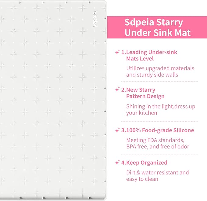 Sdpeia Under Sink Mat 31"×22" Waterproof Silicone Cabinet Liner & Sink Protector for Kitchen & Bathroom, Multi-Purpose Organizers Tray for Pets, Laundry, Cat Litter Mat, White