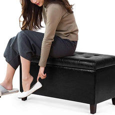 Joveco Storage Ottoman Bench, 33 Inches Faux Leather Rectangle Tufted Foot Stool for End Foot of Bed, Bedroom, Living Room, Black