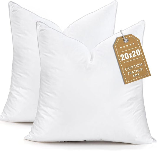 BHZ Throw Pillows 20x20 Euro Pillow Inserts Set of 2, Down Feather Alternative Pillow Inserts, Decorative Soft Large Square White Throw Pillows Insert for Couch Bed Dorm Sofa with Cotton Cover