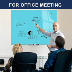 TSJ OFFICE Glass Dry-Erase Board - 48 x 32 Inches Wall Mounted Glass Whiteboard, Large Frameless Magnetic White Board for Office, Home & School, Blue