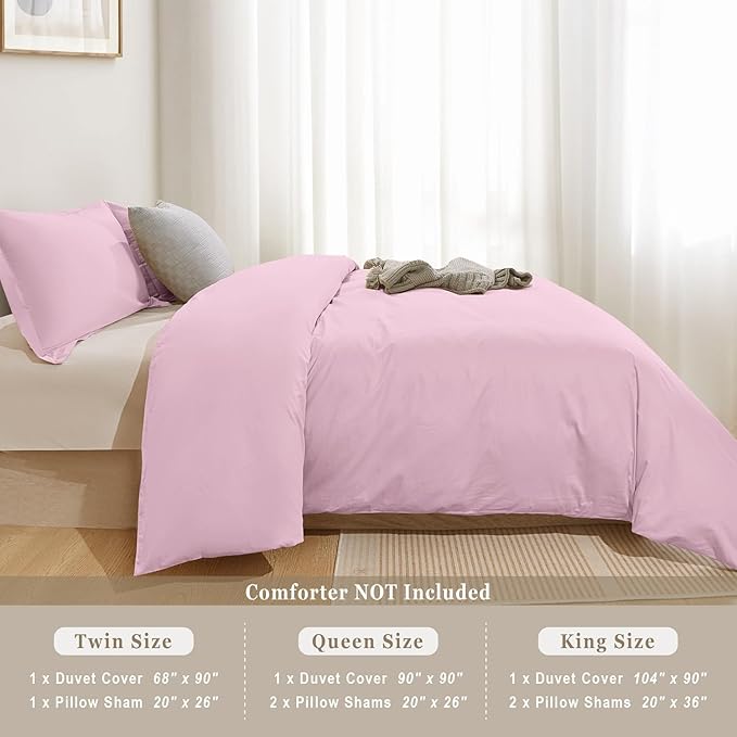 100-Percent Cotton Duvet Cover Set, Hidden Zipper Closure, Ultra Soft, Easy Care and Durable, Simple Bedding Style, Queen, Pastel Pink (Comforter Not Included)