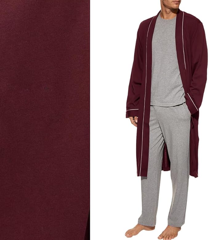 HOLOVE Men's Pure Cotton Bathrobe Lightweight Kimono and Hooded Spa Robes Soft Sleepwear