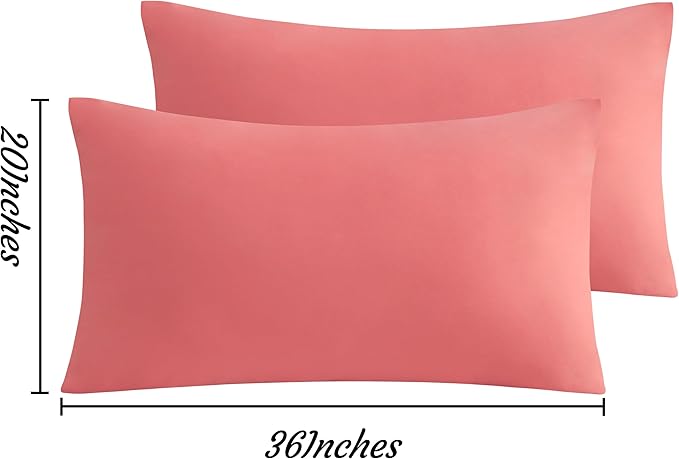 NTBAY King Pillow Cases Set of 2, 2 Pack Brushed Microfiber 20x36 Pillow Cases, Soft, Wrinkle, Fade, Stain Resistant Coral Pink Pillow Cases with Envelope Closure, 20x36 Inches, Coral Pink