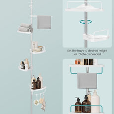 SONGMICS Corner Shower Caddy Tension Pole, 4-Tier Rust-Resistant Shower Organizer, Shower Shelf, Drill-Free, 35.8 to 118.1 Inches, Height Adjustable Trays, for Bathroom, Cloud White UBCB008W01