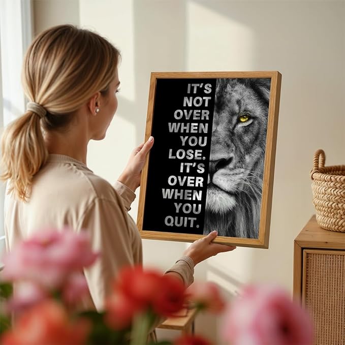 Office Wall Art For Men 11x14 FRAMED - Inspirational Wall Decor - Motivational quote - positive affirmation Wall Art - Gym Motivation Poster - Man cave Decorations - Lion Wall Decor - LARGE