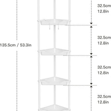 Orimade Rustproof 5 Tier Floor Standing Corner Shower Caddy Organizer, Plastic Metal Splicing Floor Corner Shelf Rack Stands for Bathroom, White