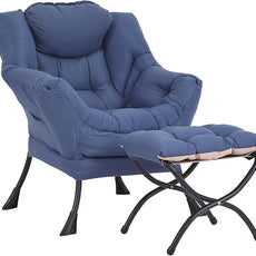 Lazy Chair and Ottoman, Large Accent Lounge Chair with Armrests and a Side Pocket, Modern Leisure Upholstered Sofa Reading Armchair with Footrest for Bedroom, Living Room, Dorm Rooms, Office