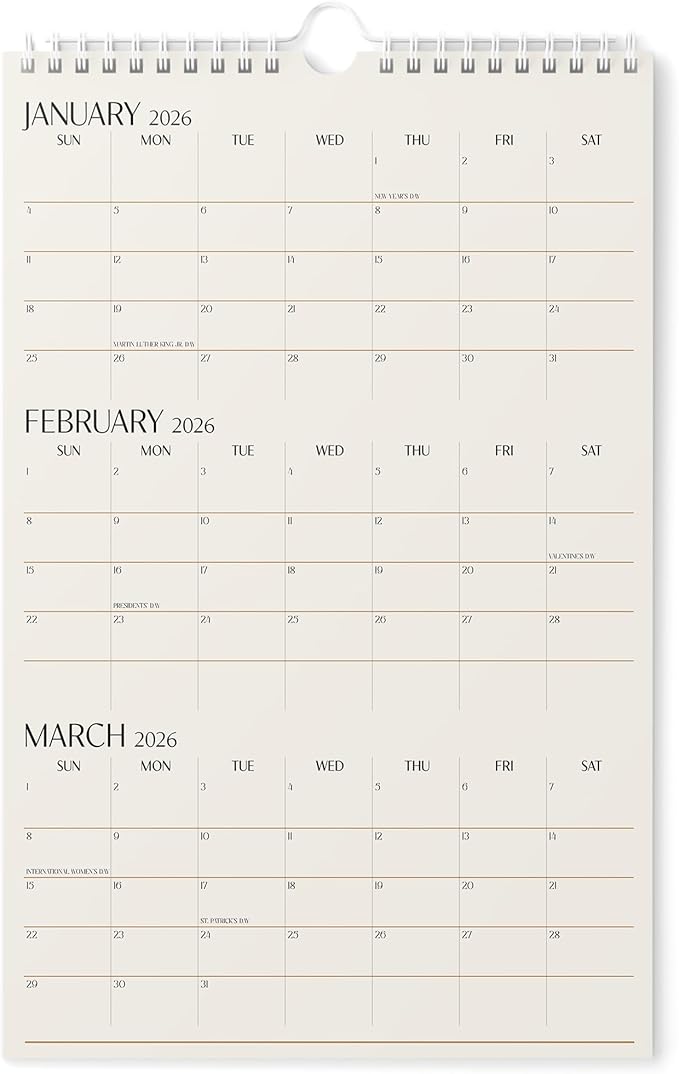 Karto 3 Month Wall Calendar 2026 - Vertical 11x17 inch January 2026 to June 2027 - Boost Your Productivity and Easy Planning with the Aesthetic Monthly Calendar - Beige