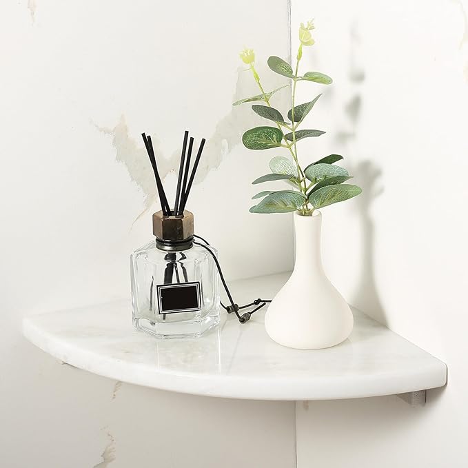 Koville Namibia White Marble Corner Shower Shelf for Bathroom, 10'' Polished Marble Corner Shelves, Wall Mounted Stone Corner Shower Caddy, No Drilling Adhesive Shelf - 1 Layer(No Glue Included)