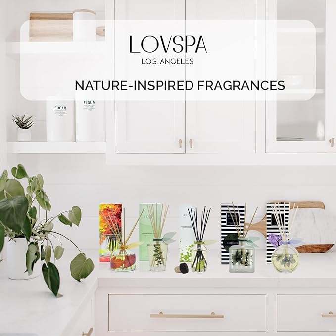 LOVSPA Reed Diffuser Set, DE-Stress Lavender Eucalyptus Scented Oil Diffuser with Sticks, Home Fragrance Accessories for Bathroom Shelf Decor, Aroma Diffusers for Home or Office Desk, USA Made