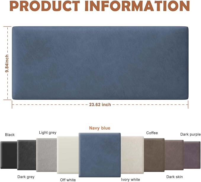IFNOW Wall Mounted Upholstered Headboard Queen, 3D Peel and Stick Soundproof Panels, Reusable and Removable Padded Leather Bed Headboard, 9 Panels 9.84" x 23.62", Navy Blue