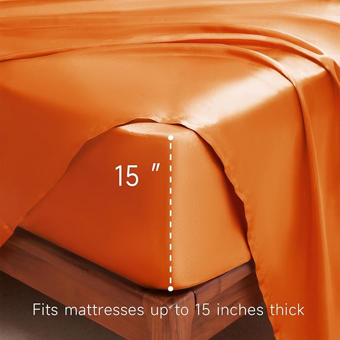 Satin Sheets Queen Size - 4 Pieces Luxury Silky Soft Bed Sheets, Wrinkle-Free Burnt Orange Satin Silk Sheet Set with 1 Deep Pocket Fitted Sheet, 1 Flat Sheet, 2 Pillow Cases