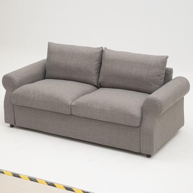 Panana Modern 2 and 3 Seats Loveseat Sofa Couch with Storage, Small Love Seat Couches for Living Room, Bedroom, Apartment, Office (Light Gray Linen Fabric, Scroll Arm - 2 and 3 Seater Set)
