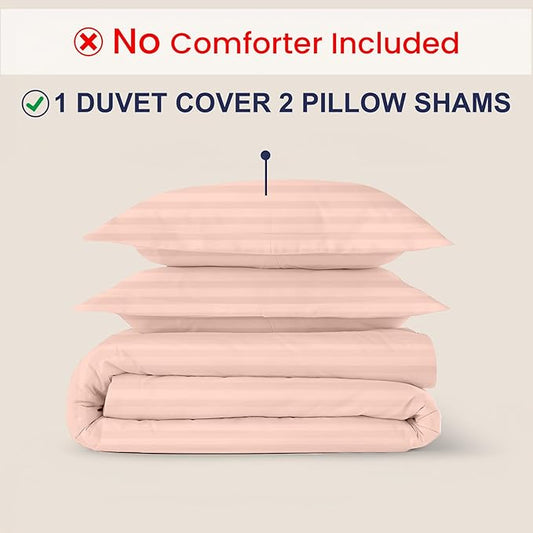 Kotton Culture 120"x120" 3 Pc Super King Plus/Super Oversize King Duvet Cover Set 100% Egyptian Cotton 600 TC Comforter Cover Zipper Closure & Corner Ties -Fits Only Extra Large Inserts -Striped Peach