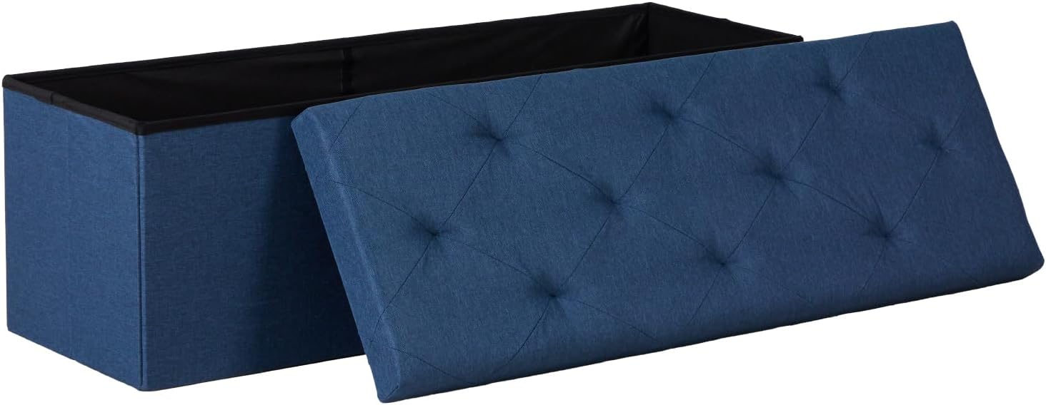 DUMOS 30in Foldable Storage Ottoman Bench, Storage Chest, End of Bed Foot Rest Stool with Padded Seat, Bedroom Bench for Living Room, Bedroom, Support 660lbs, Grey Dormly