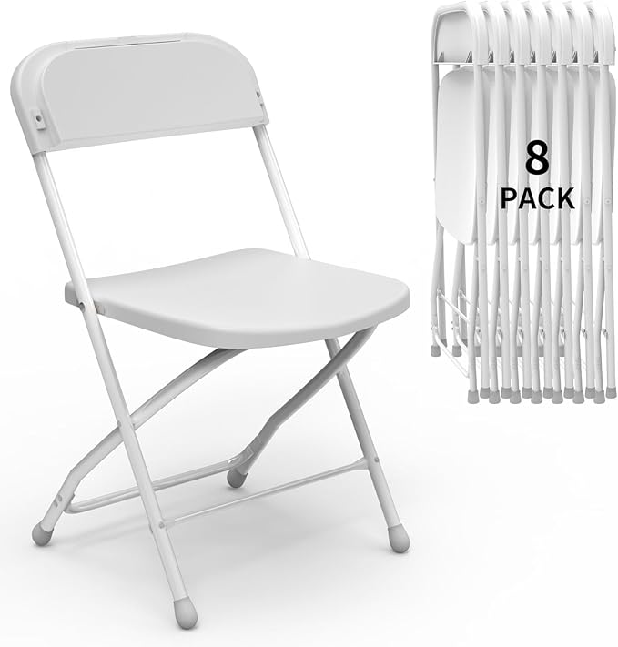 SHGJ&SOFT Folding Chairs, 350LBS Capacity Sturdy Metal Steel Frame Dining Chairs, Heavy Duty Plastic Commercial Seating for Indoor, Outdoor, Party, Wedding, Patio, Office, Picnic(White, 8-Pack)