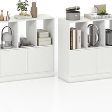 GOFLAME 3 Cube Bookcase with Doors, 3-Tier Cubby Book Shelf with 3 Open Compartments, Cabinet, Wooden Small Display Shelf, Freestanding Cubic Storage Organizer for Living Room, Study (2,White)