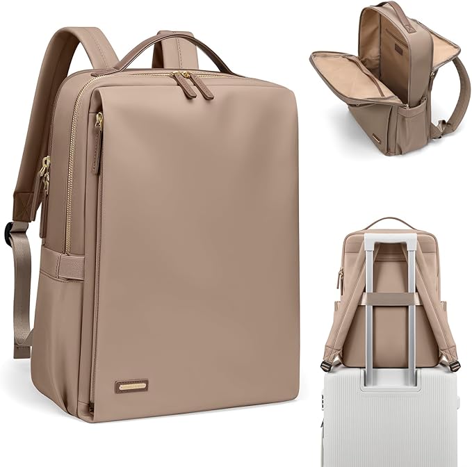 Stylish Laptop Backpack for Women Airline Approved Perfect for Work College and Travel Multi-Functional Casual Daypack Fits 14 Inch Notebook (Champagne)