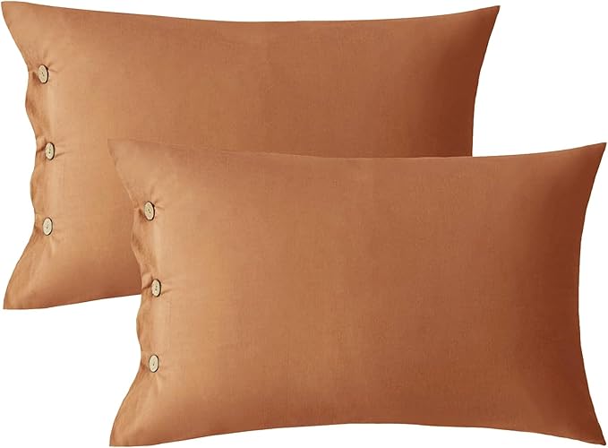 JELLYMONI Pillowcases King Set of 2 Cotton Button Pillow Covers 20×36in Caramel Bed Pillow Cases 100% Washed Cotton Soft Breathable (Pillows are not Included)
