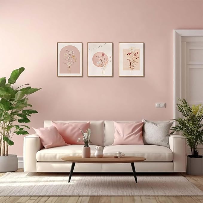 KISSFOX 3 Piece Framed Wall Art Botanical Wall Decor Pink Flower Pictures Wildflowers Canvas Art Watercolor Floral Paintings Minimalist Boho Artwork for Living Room Bedroom Office
